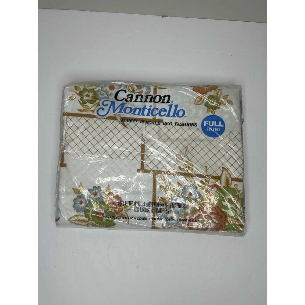 Vintage Cannon Monticello Window Garden No-Iron Percale Fitted Sheet Full Fitted